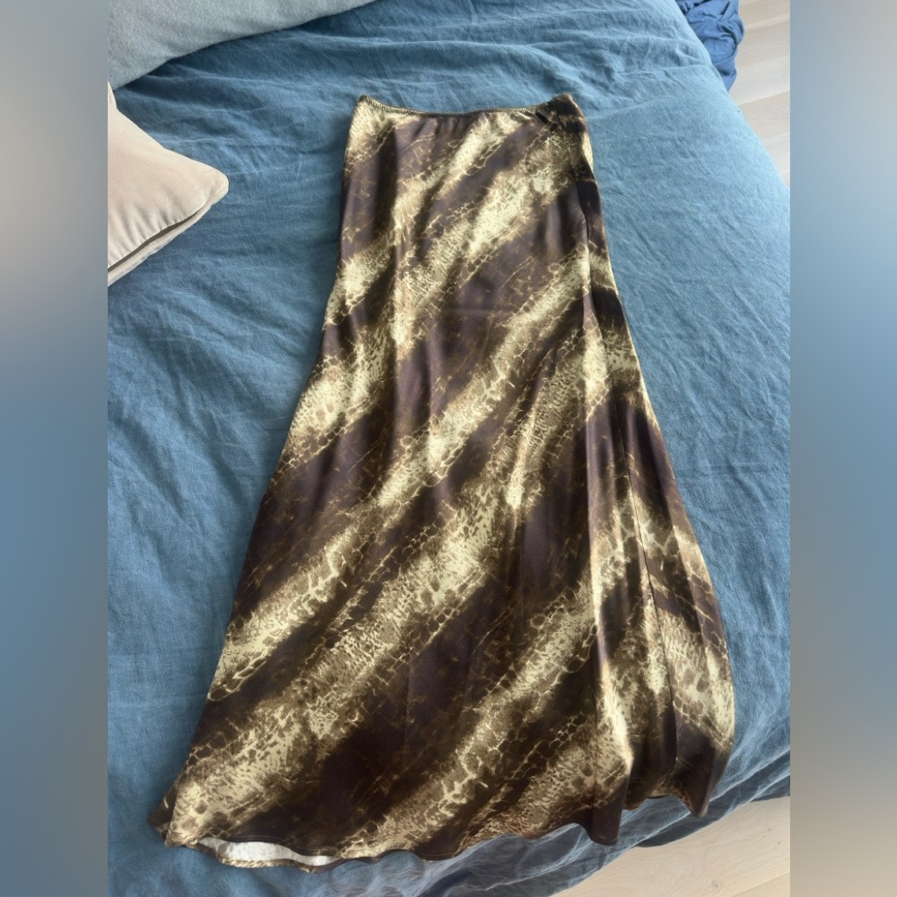 Reformation Brown and Cream Satin Maxi Skirt